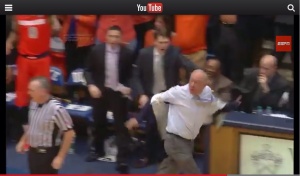 Syracuse coach Jim Boeheim earned his first disqualification from an NCAA game ever with this outburst in the loss to Duke. (From YouTube)